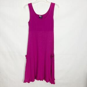 Intertwined Designs Hemp Organic Cotton Magenta Midi Dress S Ruffle Lettuce Hem
